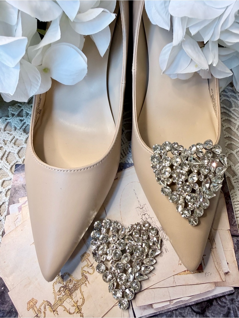 Modern Shoe Clips Silver Tone Rhinestone Heart Shoe Clips Bridal Wedding Glam